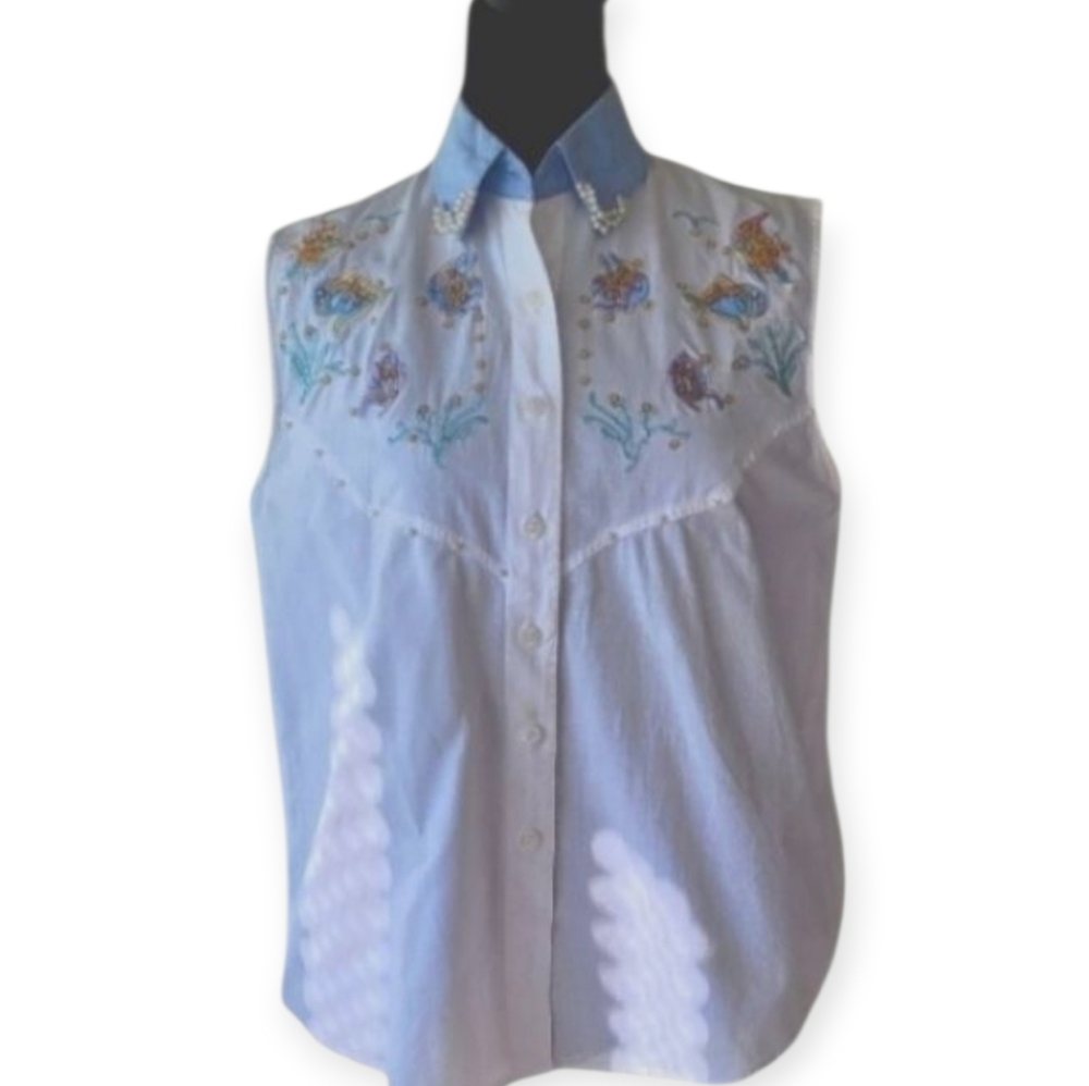 Vintage Palm Harbour unique vest shirt with embroidery size PM PTP 18.5